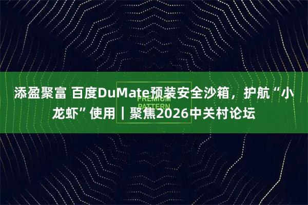 添盈聚富 百度DuMate预装安全沙箱，护航“小龙虾”使用｜聚焦2026中关村论坛